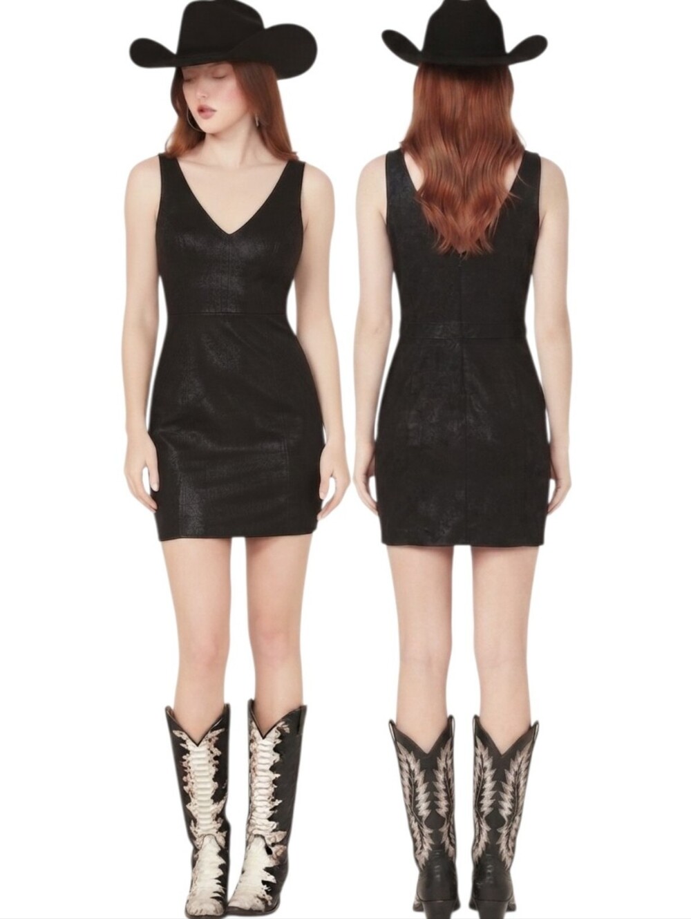 IDYLWIND Black Faux Suede V-Neck Mini Dress - Size L